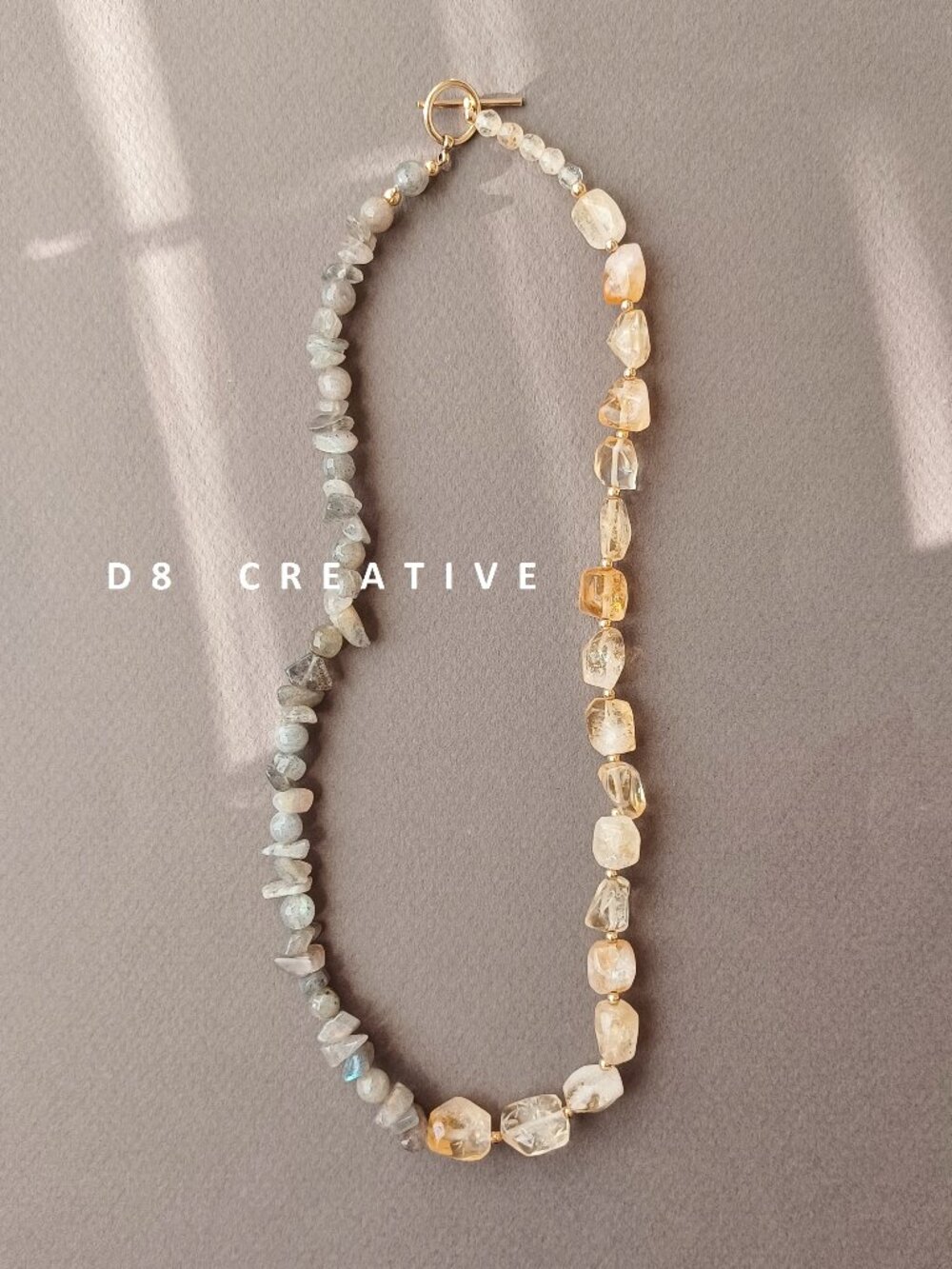 New handmade design gemstone with 14k gold over sterling silver necklace